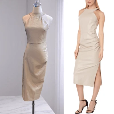 Vestido midi halter beige de cuero sintético talla M ANTHROPOLOGIE EN SAISON NUEVO CON ETIQUETAS $225 Foto 1 de 4
