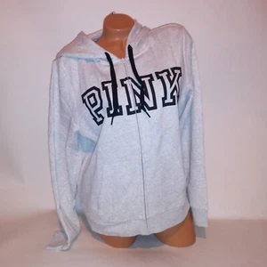 Victoria Secret ROSA Sudadera con Capucha XL Gris Negro Logo Cremallera Completa Manga Larga Suéter Nuevo - Imagen 1 de 9