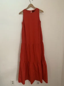 Code X Mode Tiered Poplin Maxi Dress Red Sz S Sleeveless Dropped Waist Roundneck - Picture 1 of 9