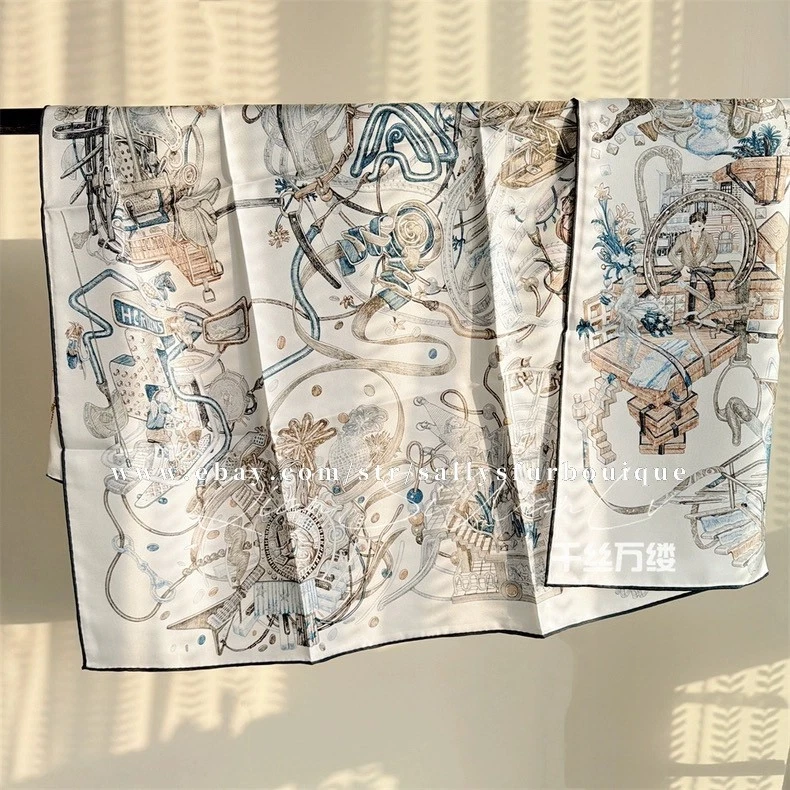 2025 Sallys Heavy 18 Momme Twill Silk Wrap Scarf Future Print Square Shawl 35" - Image 1 of 4