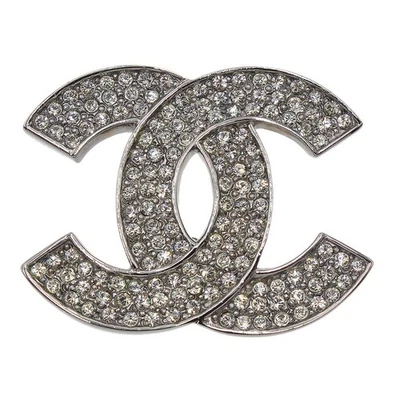 CHANEL Silver-tone Rhinestones Coco Mark 06A Pin Brooch Charm Excellent Q2027 - Image 1 of 4