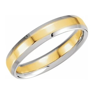 4mm 14K White & Yellow Gold Beveled Edge Comfort Fit Band - Picture 1 of 5