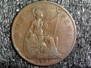 Moneda de un centavo extranjera de Gran Bretaña 1927 KM#826 (z1015) - Imagen 1 de 2