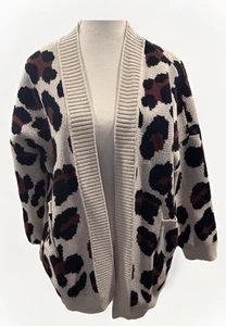 Geegee Leopard Animal Print Open Cardigan Women’s Sz 2XL 3/4 Sleeve Comfy Soft - Picture 1 of 13