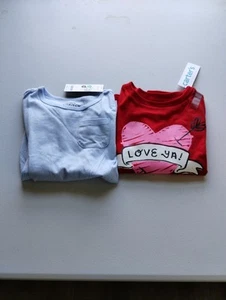 Set Of 2 Carter's Little Girls Ls Shirts Sz XS (4-5) Blue Red **New With Tags** - Picture 1 of 10