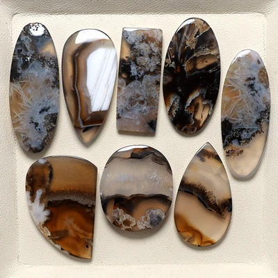 Paisajes de Anatolia ~ Lote de 8 piedras preciosas cabujón de ágata turca natural de 24-35 mm Foto 1 de 4
