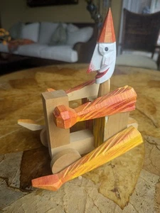 Tschechische Original R. Jindra mechanische Holzspielzeug handgeschnitzte Clown Figur #653 (9"x9" - Bild 1 von 12