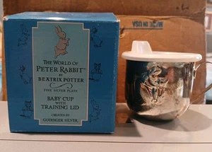 Taza de bebé F Warne & Co Peter Rabbit plateada con tapa de entrenamiento - Imagen 1 de 5