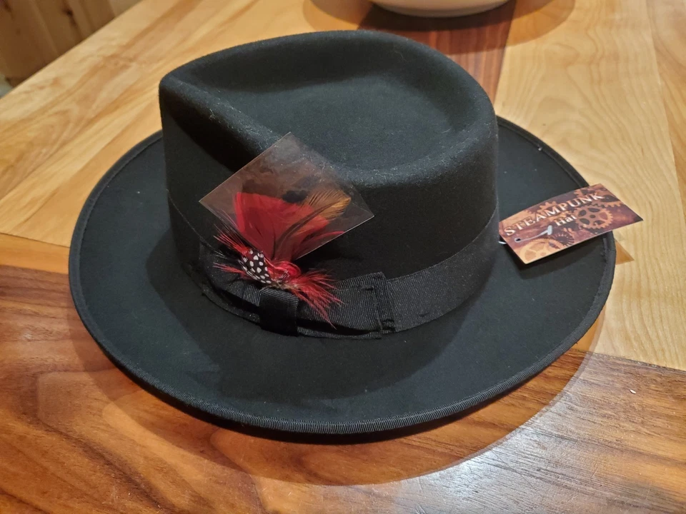 Sombrero Fedora Steampunk Negro (W Pluma) Accesorio de Disfraz Foto 1 de 4