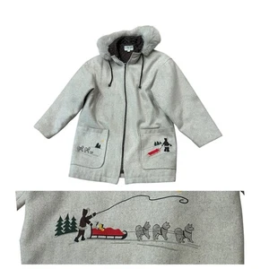 Vintage 80s Dog Sled Parka Coat Wool Blend Faux Fur Hood / Women’s Large ^ - Picture 1 of 7