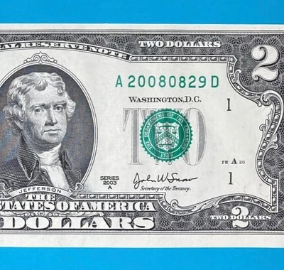 2008 August 29 (A 20080829 D) BIRTHDAY NOTE $2 Two Dollar Bill *UNC* - Image 1 of 4