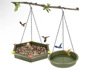 2 in 1 XL Hanging Bird Feeders & Bird Baths Green - New - Picture 1 of 8