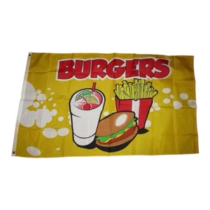 3x5 Burgers Advertising Premium Quality 3'x5' 100D Woven Poly Nylon Flag Banner - Picture 1 of 4