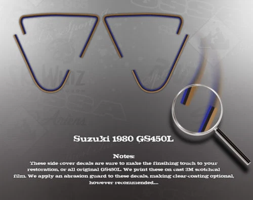 SUZUKI 1980 GS450L GS450 SIDE COVER DECALS GRAPHICS - Imagem 1 de 1