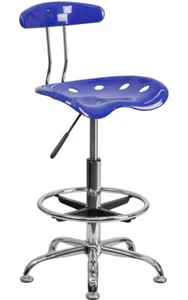 Vibrant Nautical Blue And Chrome Drafting Stool With Tractor Seat  - Picture 1 of 9