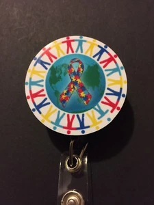 Autism Awareness Around The World Retractable Badge Reel Holder - Picture 1 of 2