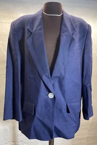 Vintage International Scene Blazer Jacket Linen Blue Sz 11/12 - Picture 1 of 12