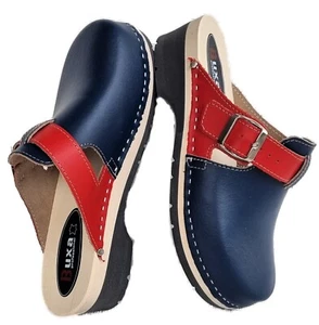 HOLZ CLOGS - Pantolette Gr.39 **BLAU-Rot** Echt Leder - Bild 1 von 15