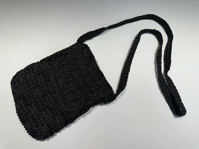 Croft And Barrow Crochet Cartera Bolso de Hombro Negro Correa Trenzada Boho Bolso de Mano Foto 1 de 4