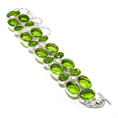 Peridot Handmade Gemstone 925 Sterling Silver Jewelry Bracelet 7-8 - Image 1 of 2
