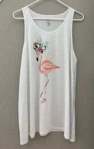 NWT HUE Sleepwear White Sleeveless Tank Top with Tropical Pelican Design Size L - Picture 1 of 9