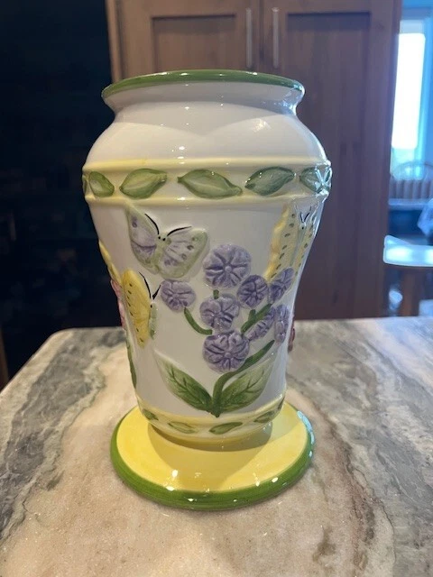Jarrón/jarrón vintage de cerámica Gibson China floral mariposa 3D colorido - 8" de alto Foto 1 de 4