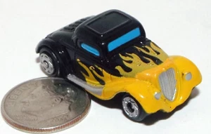 Small Micro Machine Ford 1933 Three Window Coupe in Black with Yellow Flames - Picture 1 of 4
