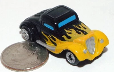 Small Micro Machine Ford 1933 Three Window Coupe in Black with Yellow Flames - Image 1 of 4