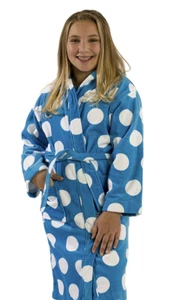 BYLORA Polka Dot Hooded GIRLS Shower Bathrobe, Terry Ring Spun %100 Cotton Robes - Picture 1 of 10