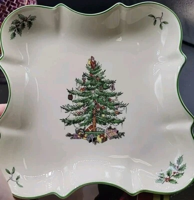Vintage Spode Christmas Tree Earthenware 8" Devonia Tray  Holiday Candy Dish  - Image 1 of 4