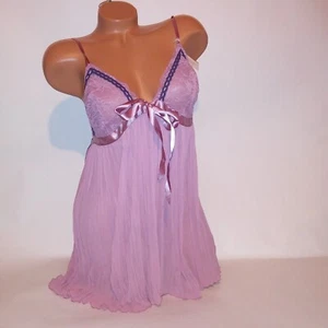 Victoria Secret Lencería Babydoll XL Rosa Malva Plisado Cinta Ribete Encaje Fluido - Imagen 1 de 8
