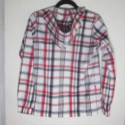 Chaqueta de golf Le Coq Sportif para mujer con capucha cremallera completa talla M roja gris a cuadros Foto 1 de 4