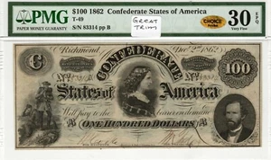 T-49 PF-2 1862 $100 Confederate Paper Money - PMG Very Fine 30 EPQ - CHOICE! - Picture 1 of 2