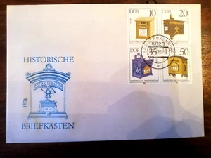 OLD MAILBOXES FDC, GDR Germany DDR 1985 postal history, post boxes antique - Picture 1 of 1