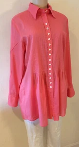 Weiche Umrandung Tunika Shirt Koralle Biesen Button Down M Neu ohne Etikett - Bild 1 von 4