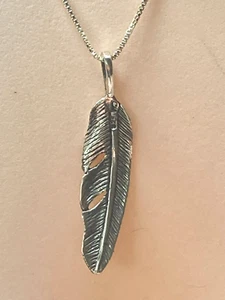 Marsala signiert Sterlingsilber detailliert Feder Anhänger 17" Box Kette Halskette - Bild 1 von 7