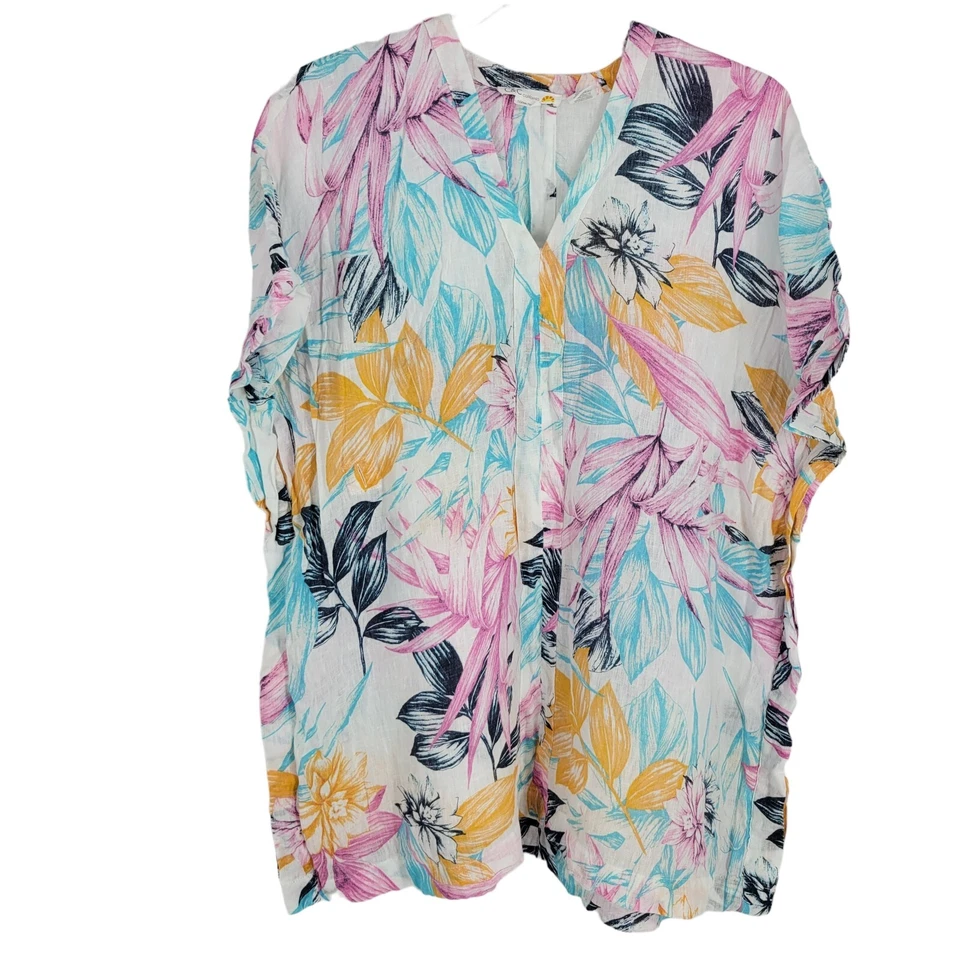 C&C California Mujer Pequeño Natación Cubre Resort Floral Tropical 100% Lino Foto 1 de 4