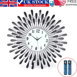 60CM Round Diamond Clock Crystal Wall Clock Silent Non-ticking For Living Room - Picture 1 of 14