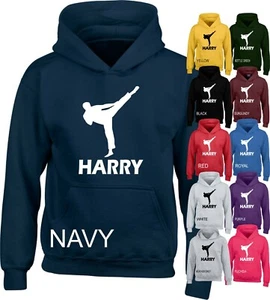Personalised Hoodie Martial Arts Kick Karate Boys Adults Kids XMAS Present Hoody - Picture 1 of 3