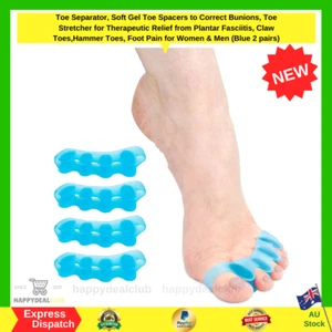 Toe Separator, Soft Gel Toe Spacers to Correct Bunions | 2 pairs Blue NEW - Picture 1 of 8