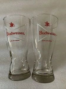 Set of 2 Vintage Budweiser Pilsner Beer Glass King of Beers White Bow Tie Logo - Picture 1 of 5