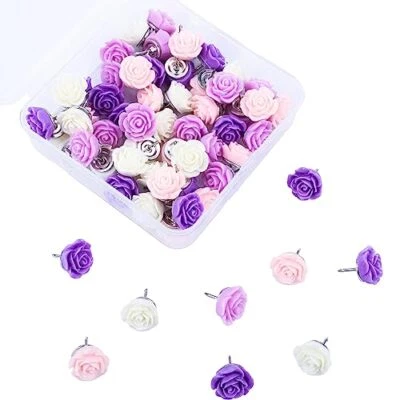 60pcs Flower Push Pins, Multicolored Rose Push Pins Cute Decorative Thumb  - Image 1 of 4