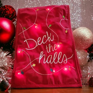 Cubierta de Navidad The Halls Rojo Dorado Mesa Corredor Luces 68 X 14 Funciona con Pilas - Imagen 1 de 7
