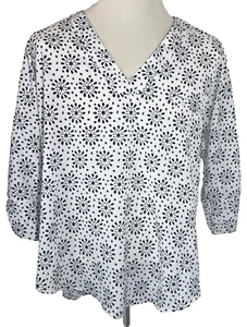Blusa túnica Gibson mangas 3/4 pestañas talla L blanco roto y negro JB1070 - Imagen 1 de 4