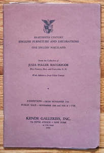Auction Catalog Kende Galleries 1940 18th Century Furniture English Porceain - Imagen 1 de 1
