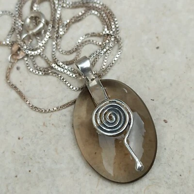 Vintage Natural Topaz Necklace Israeli Art Modernist Swirls 925 Silver Gift Box - Image 1 of 4