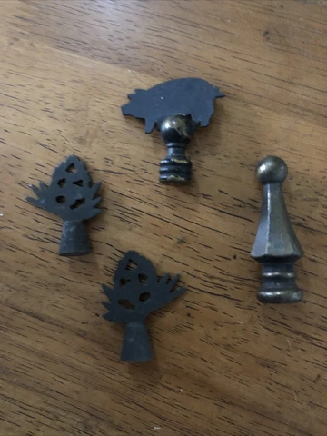 4 Vintage METAL FINIALS Lamp  Assorted Shapes  1 3/4” -  2 1/4”   ACORNS PIG GEO Cover