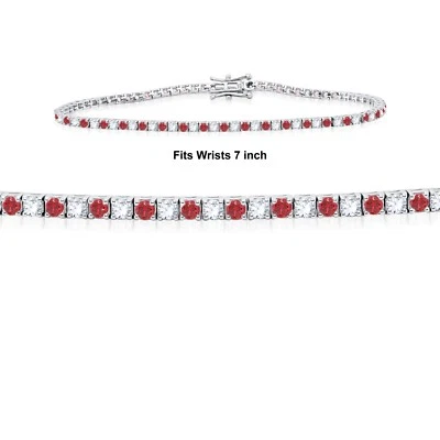 Brazalete de tenis de oro blanco de 14 quilates con diamantes cultivados en laboratorio de 3 quilates y rubí genuino de 8,5" pulgadas Foto 1 de 4