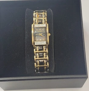 18Kt Gold Plated Elgin Ladies Watch 17x23.5mm, Gold Plated Bracelet Stone Accent - Picture 1 of 5