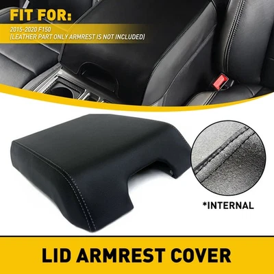 Cubierta de reposabrazos con tapa central de consola de cuero para Ford F150 2015-2020 cubierta de tapa negra Foto 1 de 4